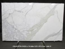 Suministro planchas pulidas 0.8 cm en mármol natural CALACATTA 1423M. Detalle imagen fotografías 